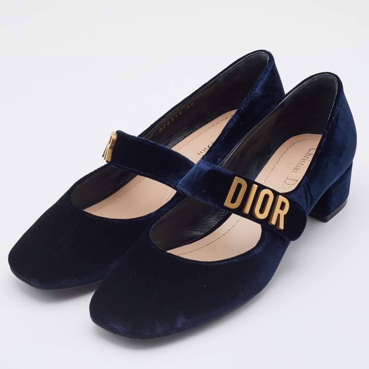 Dior Navy Blue Velvet Baby-D Mary Jane Pumps Size 38 Dior
