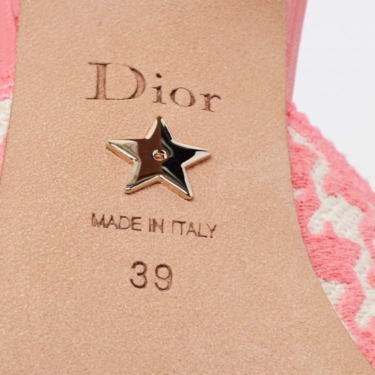 Pre Owned Dior Pink/White Embroidered Fabric J'adior Slingback Pumps Size 39