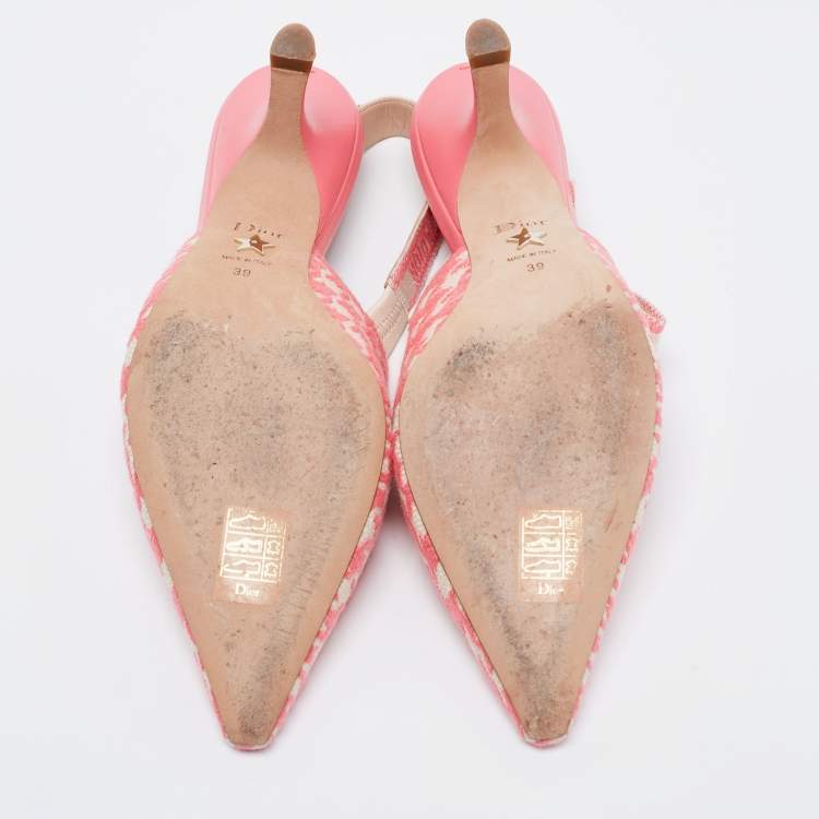 Pre Owned Dior Pink/White Embroidered Fabric J'adior Slingback Pumps Size 39
