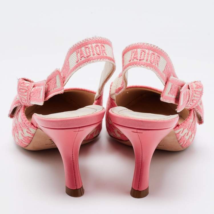 Pre Owned Dior Pink/White Embroidered Fabric J'adior Slingback Pumps Size 39