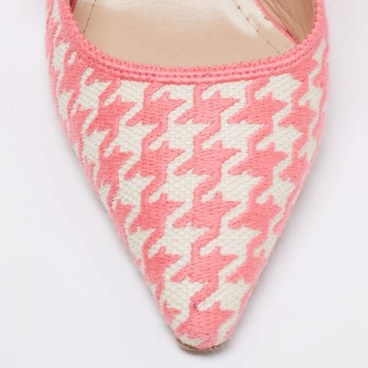 Pre Owned Dior Pink/White Embroidered Fabric J'adior Slingback Pumps Size 39