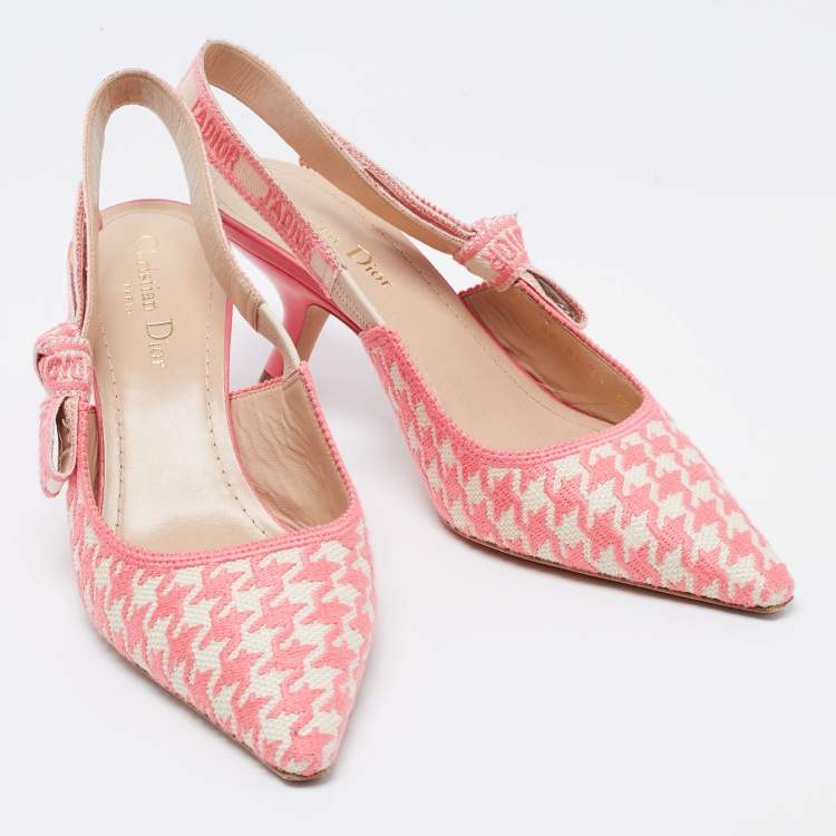 Pre Owned Dior Pink/White Embroidered Fabric J'adior Slingback Pumps Size 39