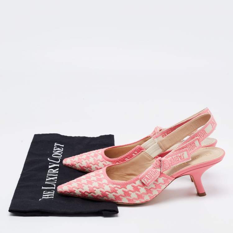 Pre Owned Dior Pink/White Embroidered Fabric J'adior Slingback Pumps Size 39