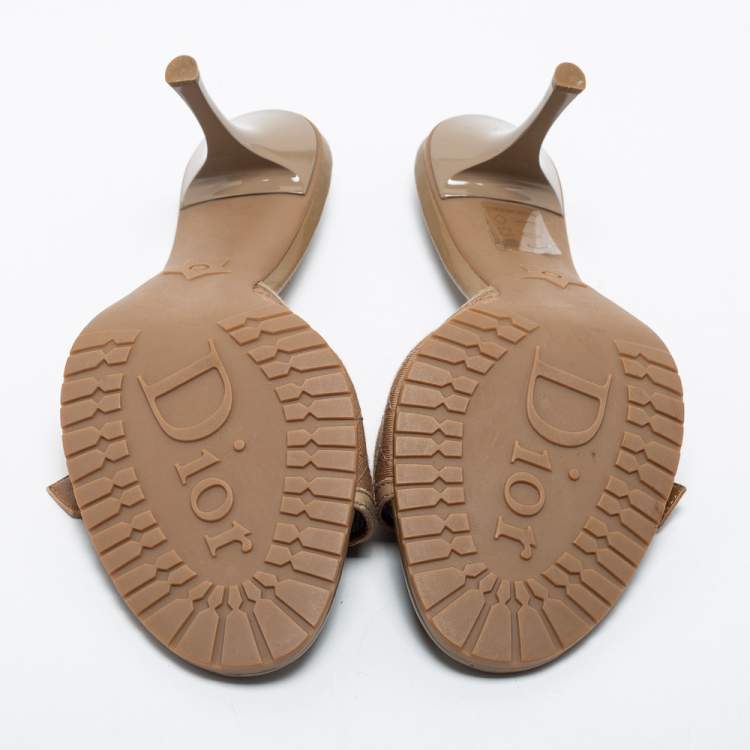 Pre Owned Dior Light Brown Cannage Canvas Buckle Slide Sandals Size 39