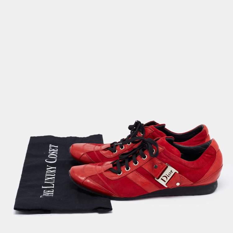 Pre Owned Dior Red Leather and Suede Low Top Sneakers Size 39