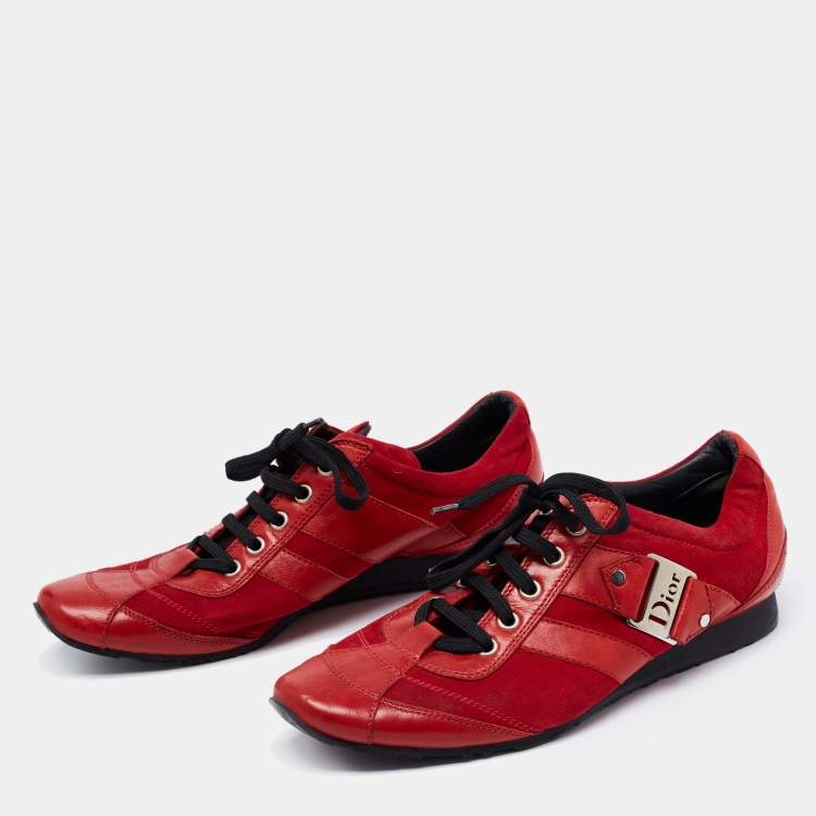 Pre Owned Dior Red Leather and Suede Low Top Sneakers Size 39