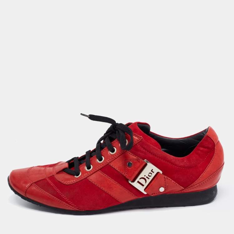 Pre Owned Dior Red Leather and Suede Low Top Sneakers Size 39