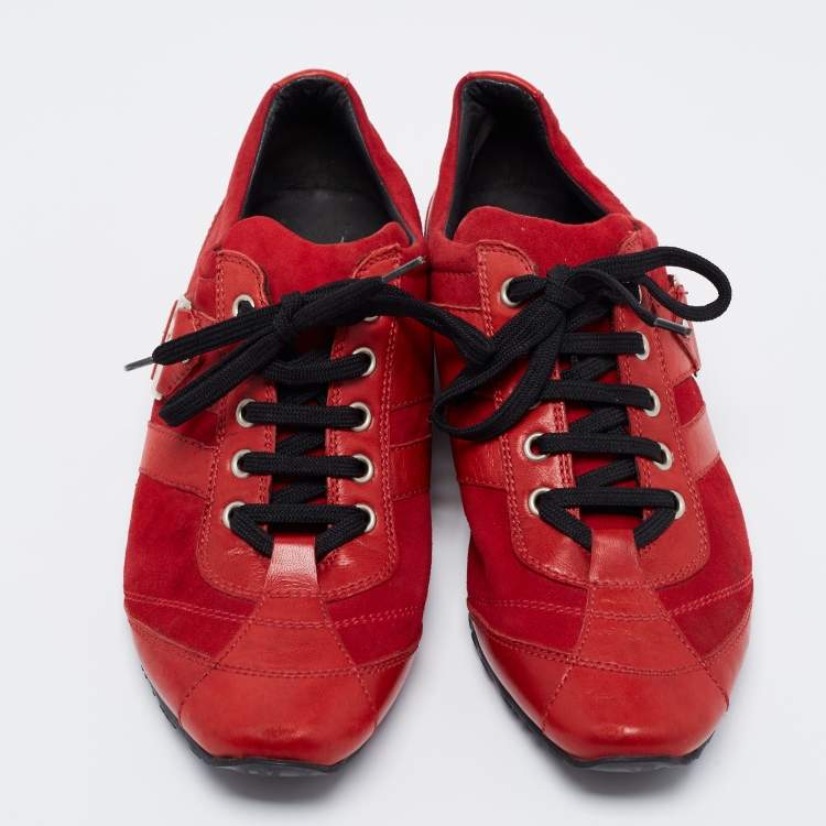 Pre Owned Dior Red Leather and Suede Low Top Sneakers Size 39
