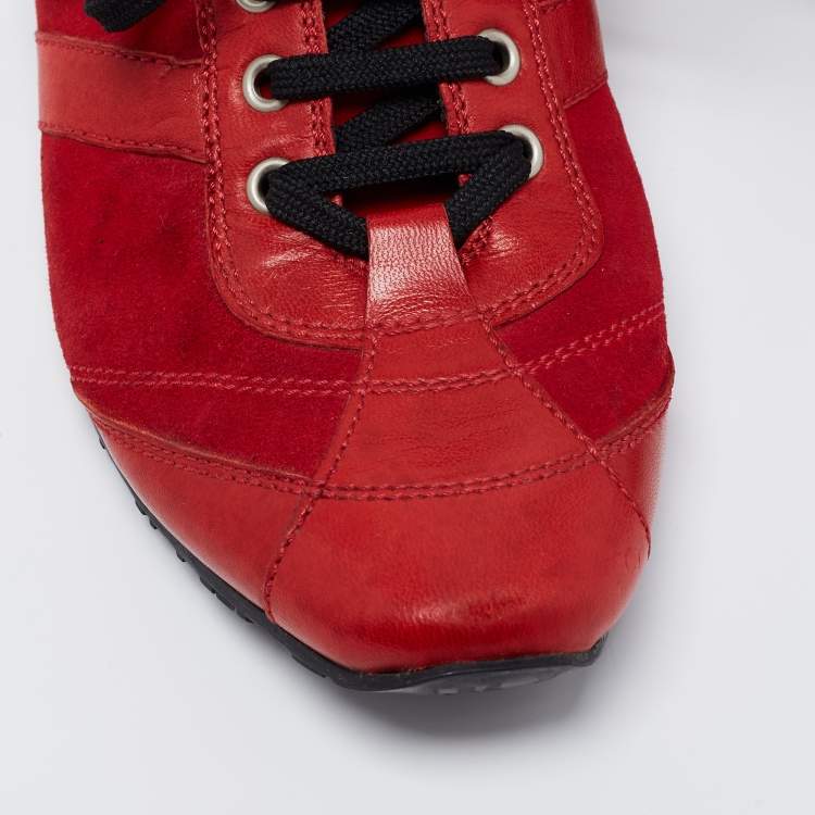 Pre Owned Dior Red Leather and Suede Low Top Sneakers Size 39