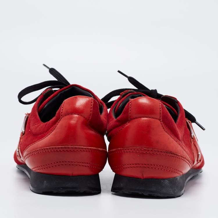 Pre Owned Dior Red Leather and Suede Low Top Sneakers Size 39