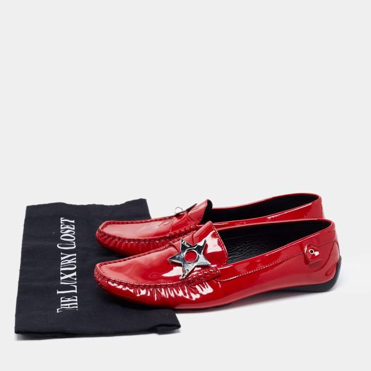 Pre Owned Dior Red Patent Leather Star Charm Loafers Size 39