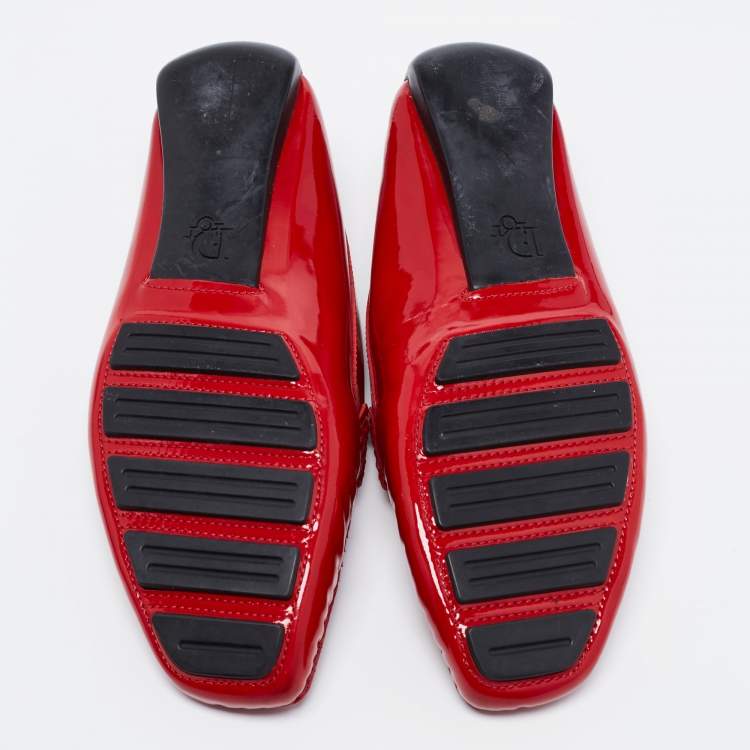 Pre Owned Dior Red Patent Leather Star Charm Loafers Size 39