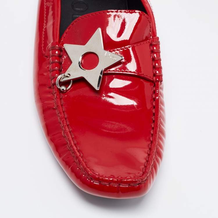 Pre Owned Dior Red Patent Leather Star Charm Loafers Size 39