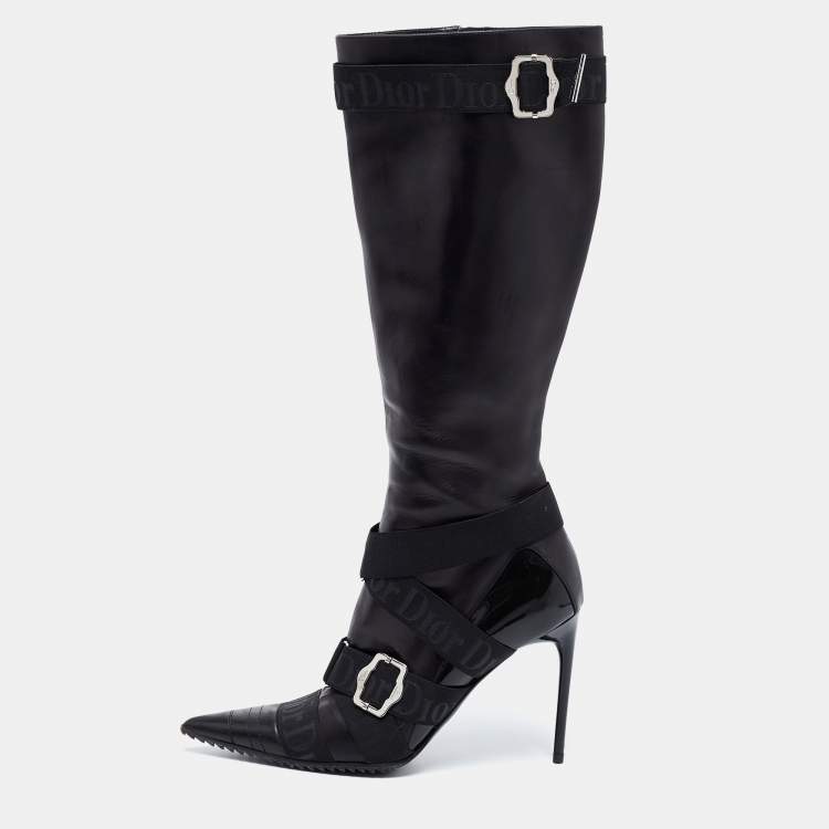 Pre Owned Dior Black Leather Knee Length Boots Size 39