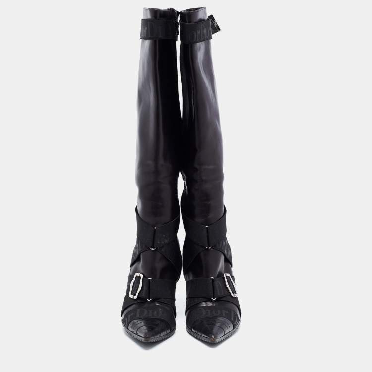Pre Owned Dior Black Leather Knee Length Boots Size 39