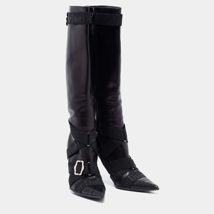 Pre Owned Dior Black Leather Knee Length Boots Size 39
