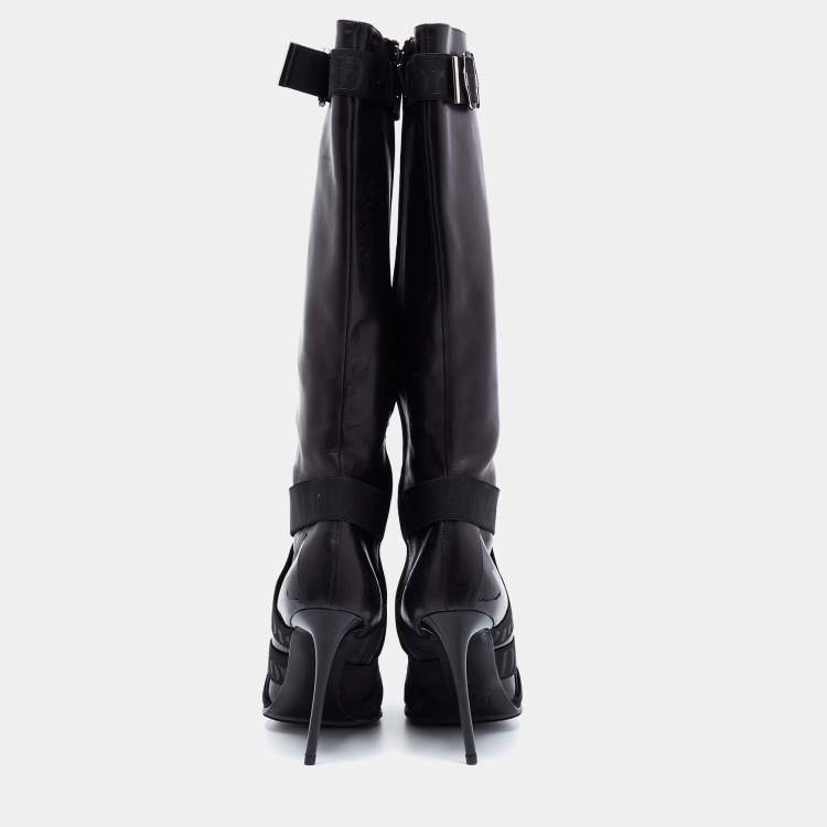 Pre Owned Dior Black Leather Knee Length Boots Size 39
