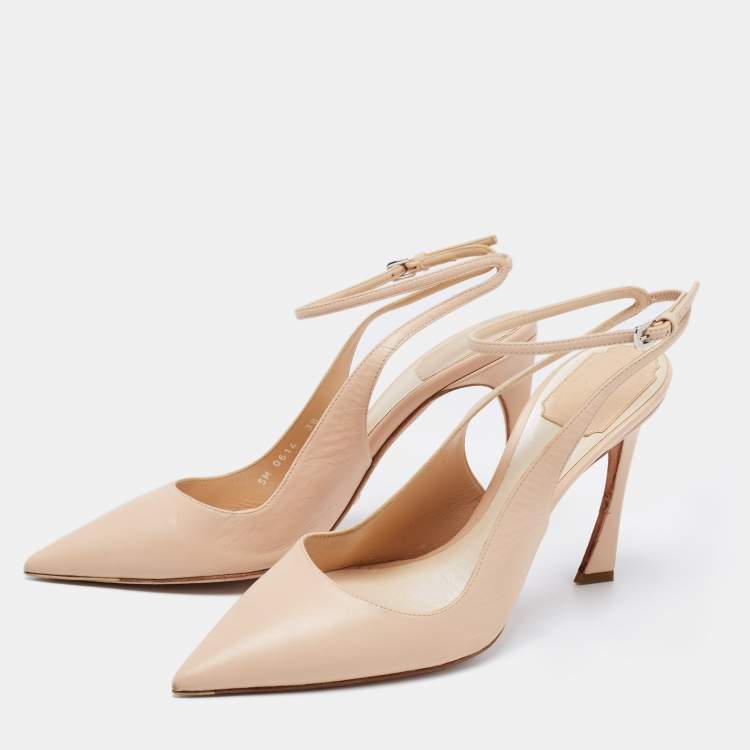 Pre Owned Dior Beige Leather Slingback Pointed Toe Pumps Size 38