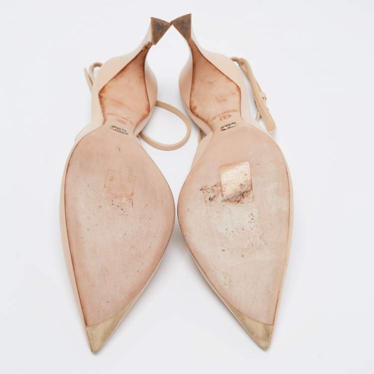 Pre Owned Dior Beige Leather Slingback Pointed Toe Pumps Size 38