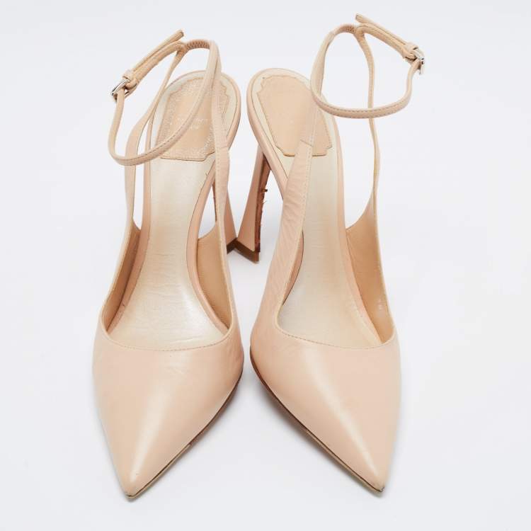 Pre Owned Dior Beige Leather Slingback Pointed Toe Pumps Size 38