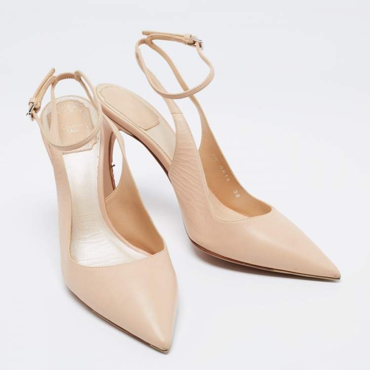 Pre Owned Dior Beige Leather Slingback Pointed Toe Pumps Size 38