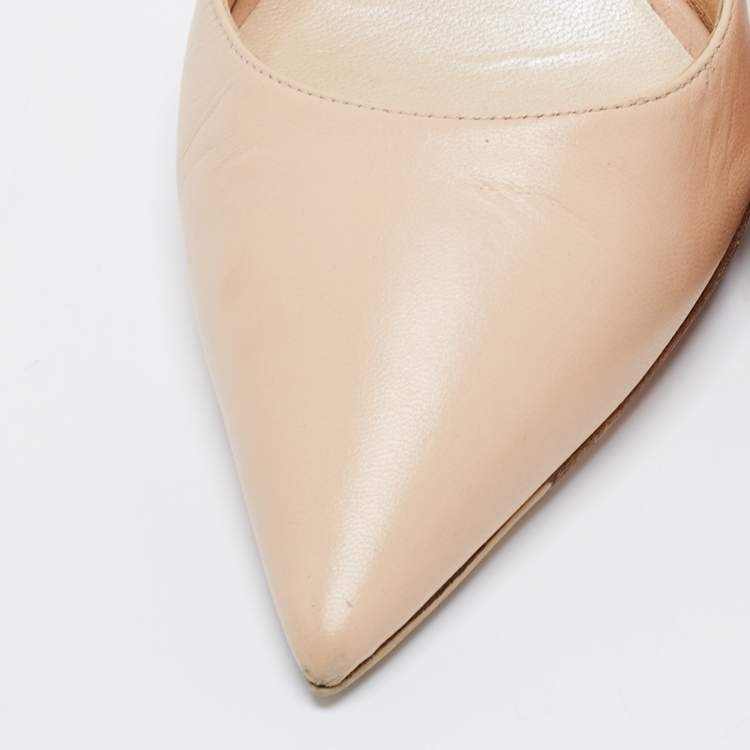 Pre Owned Dior Beige Leather Slingback Pointed Toe Pumps Size 38