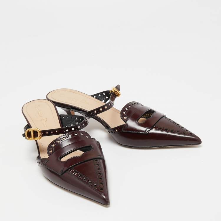 Pre Owned Dior Burgundy Leather Pointed Toe Sandals Size 38