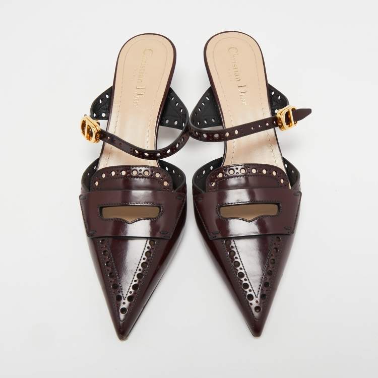 Pre Owned Dior Burgundy Leather Pointed Toe Sandals Size 38