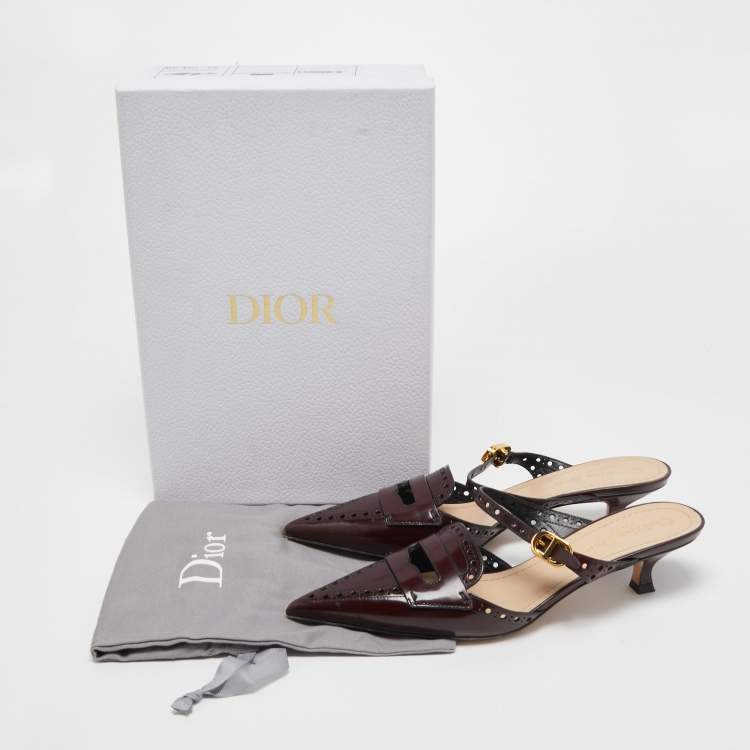 Pre Owned Dior Burgundy Leather Pointed Toe Sandals Size 38