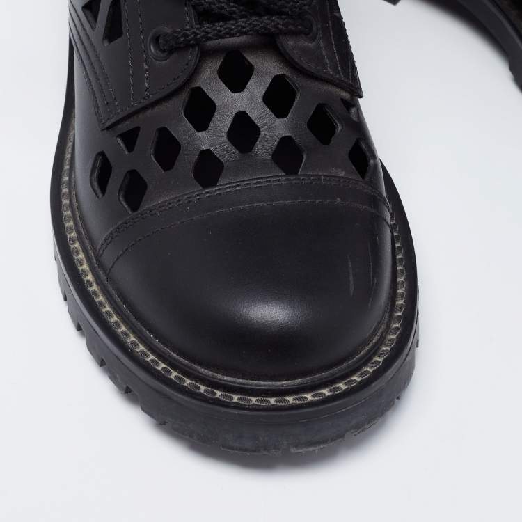 Pre Owned Dior Black Leather Lasercut Accent Combat Boots Size 37