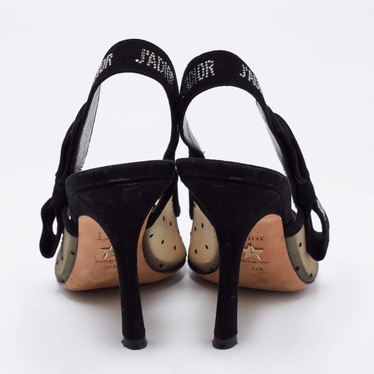 Pre Owned Dior Black Plumetis Mesh and Suede J'adior Slingback Pumps Size 39.5