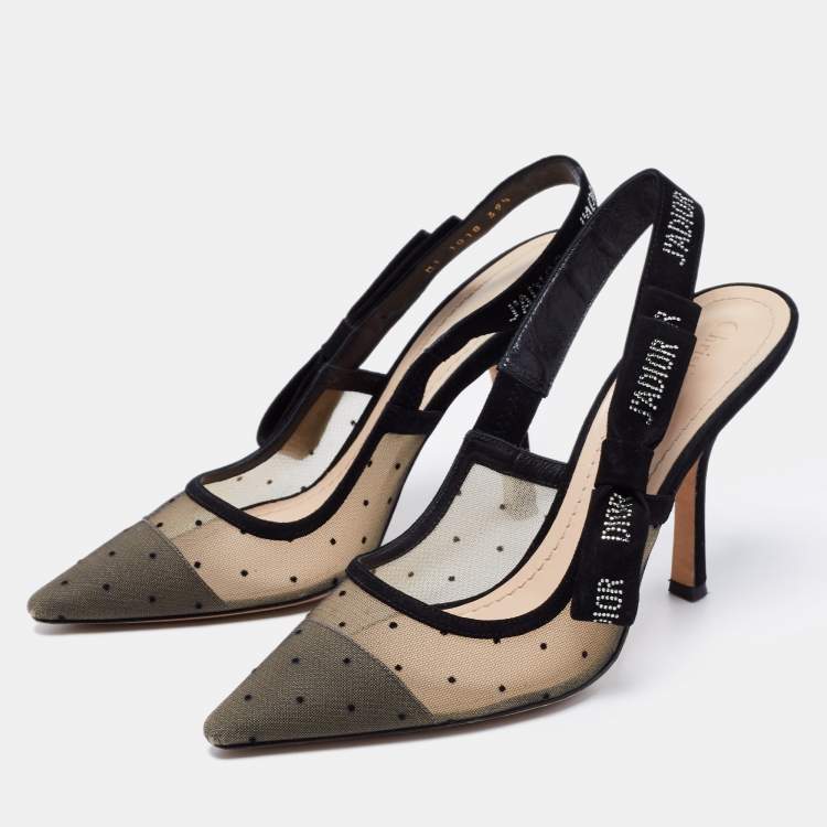 Pre Owned Dior Black Plumetis Mesh and Suede J'adior Slingback Pumps Size 39.5