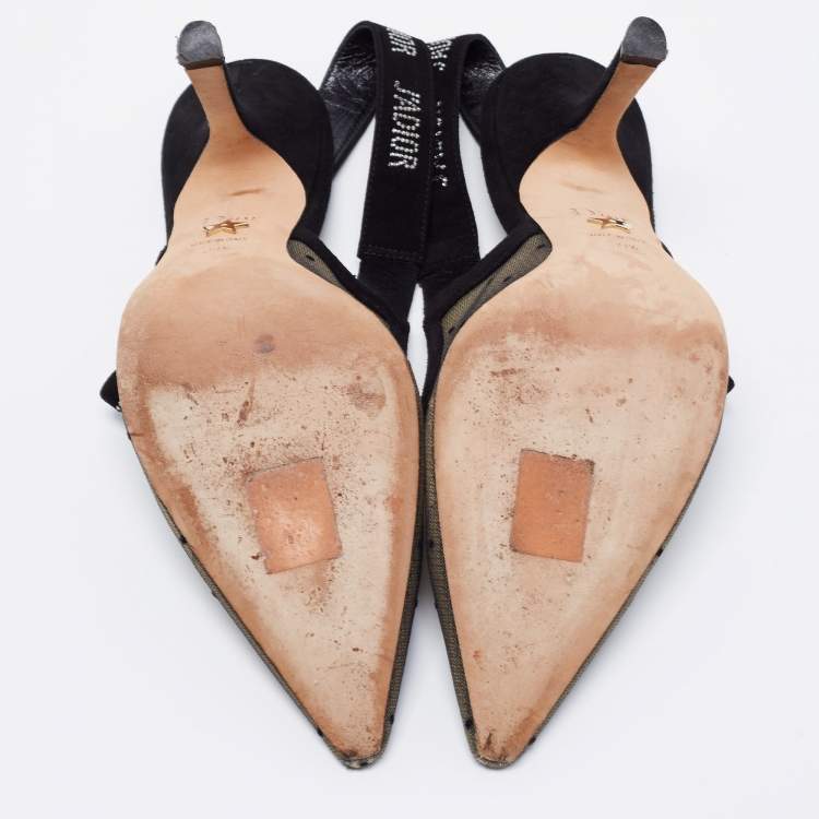 Pre Owned Dior Black Plumetis Mesh and Suede J'adior Slingback Pumps Size 39.5