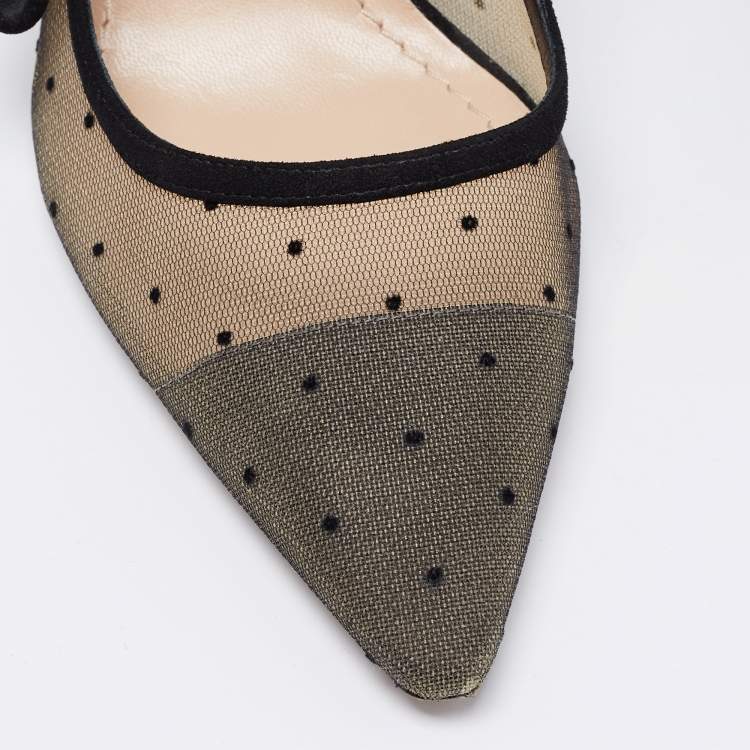 Pre Owned Dior Black Plumetis Mesh and Suede J'adior Slingback Pumps Size 39.5