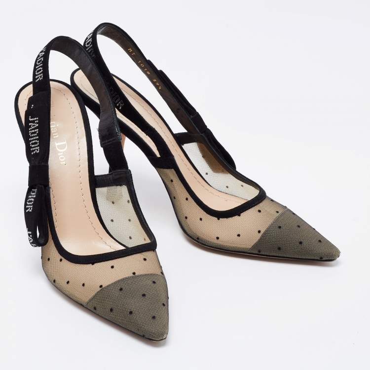 Pre Owned Dior Black Plumetis Mesh and Suede J'adior Slingback Pumps Size 39.5