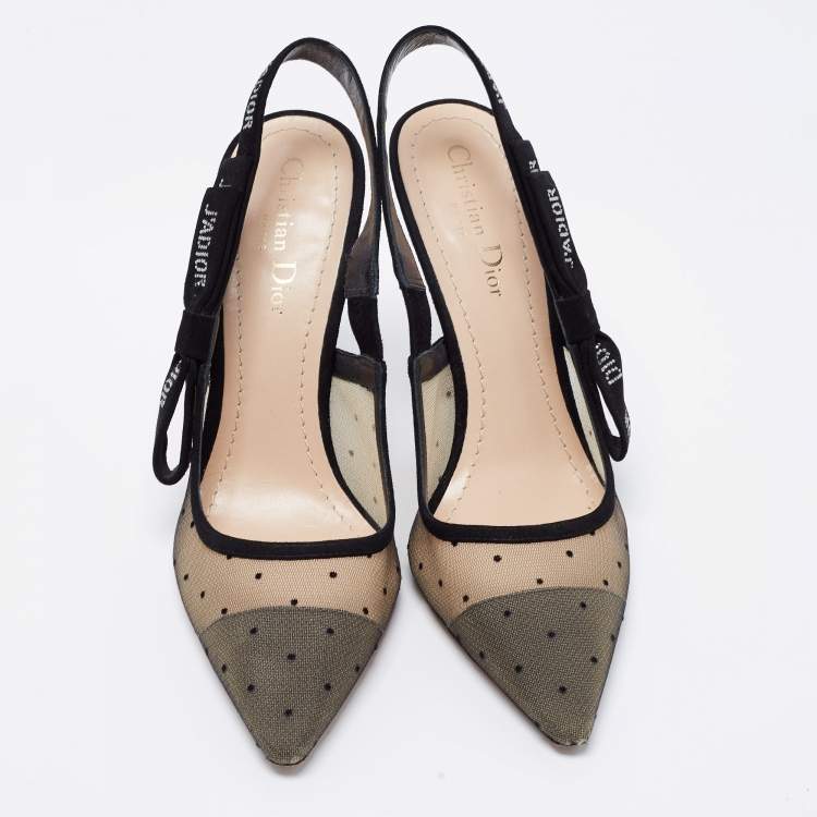 Pre Owned Dior Black Plumetis Mesh and Suede J'adior Slingback Pumps Size 39.5