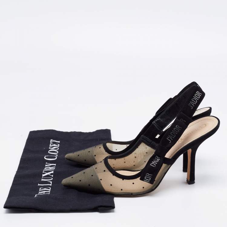 Pre Owned Dior Black Plumetis Mesh and Suede J'adior Slingback Pumps Size 39.5