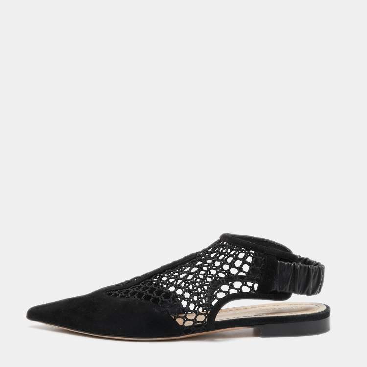 Pre Owned Dior Black Suede And Mesh Slingback Flats Size 38 