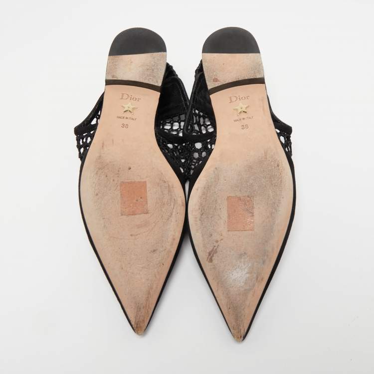 Pre Owned Dior Black Suede And Mesh Slingback Flats Size 38 