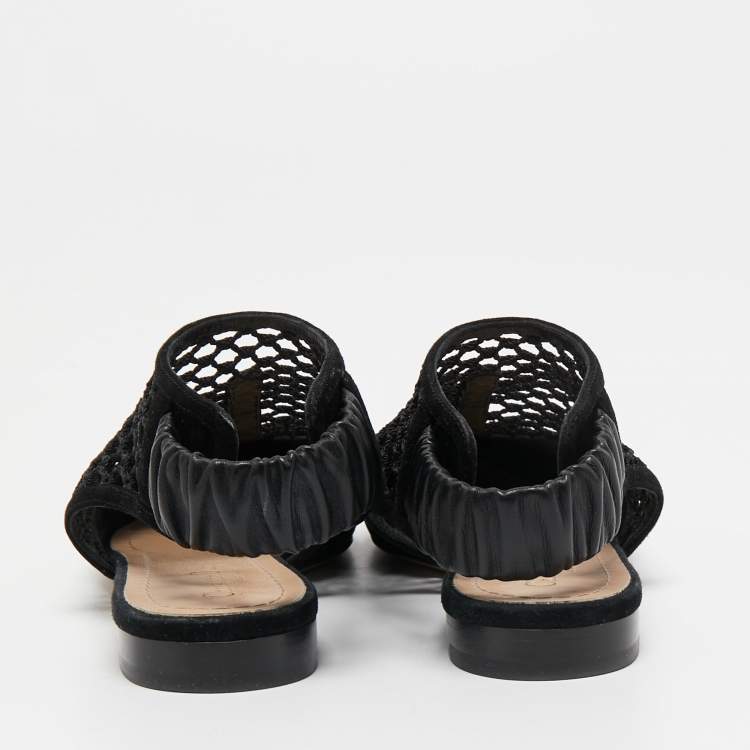 Pre Owned Dior Black Suede And Mesh Slingback Flats Size 38 