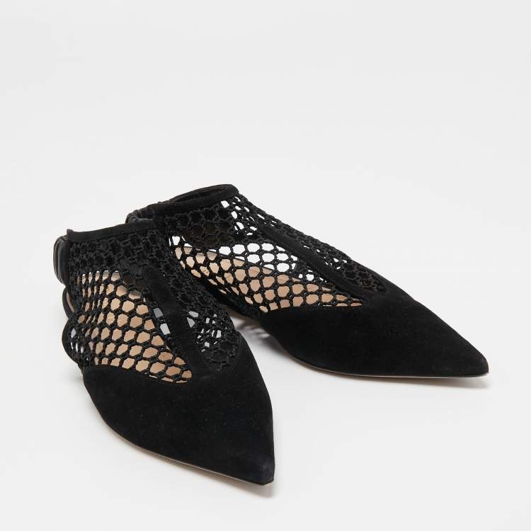 Pre Owned Dior Black Suede And Mesh Slingback Flats Size 38 