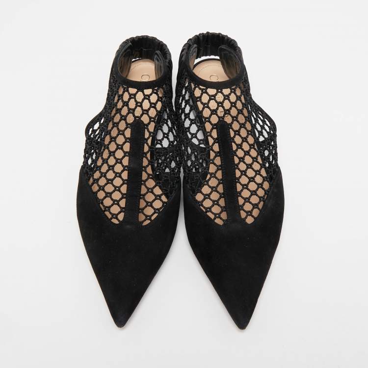 Pre Owned Dior Black Suede And Mesh Slingback Flats Size 38 
