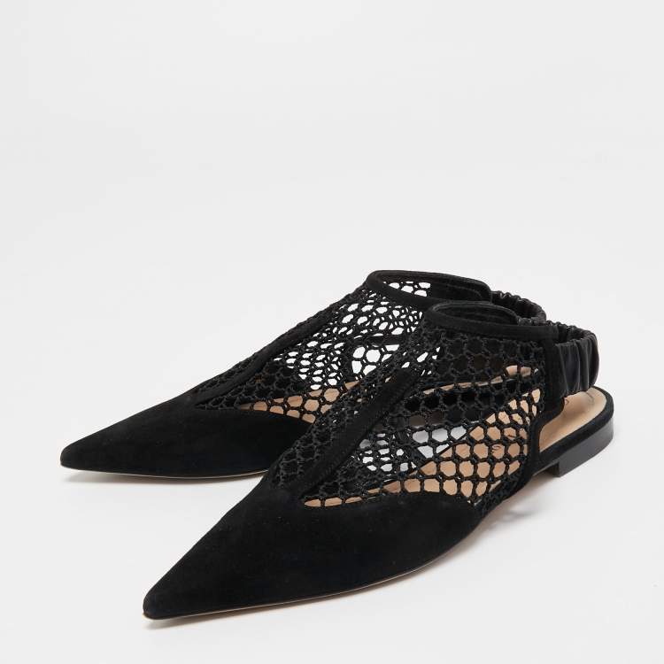 Pre Owned Dior Black Suede And Mesh Slingback Flats Size 38 