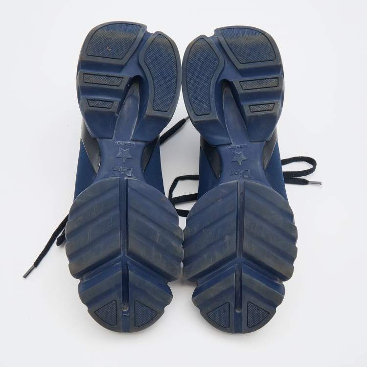 Pre Owned Dior Blue Neoprene and Leather D-Connect Sneakers Size 36