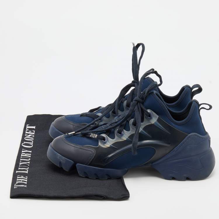 Pre Owned Dior Blue Neoprene and Leather D-Connect Sneakers Size 36