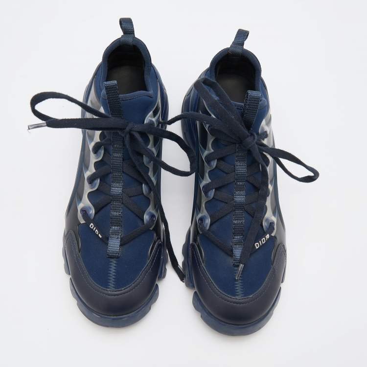 Pre Owned Dior Blue Neoprene and Leather D-Connect Sneakers Size 36