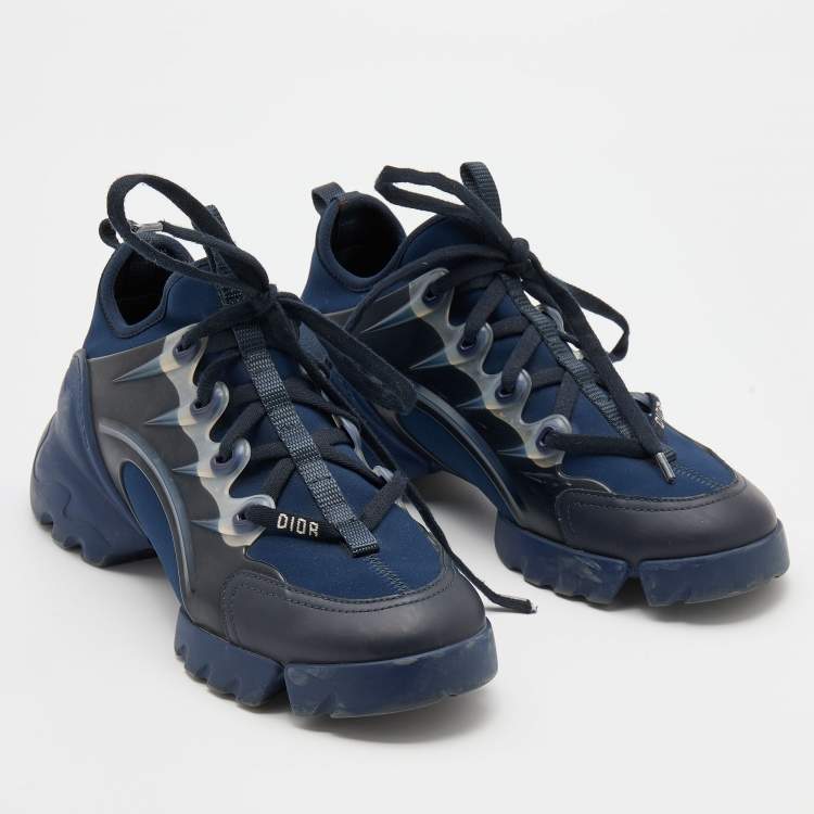 Pre Owned Dior Blue Neoprene and Leather D-Connect Sneakers Size 36