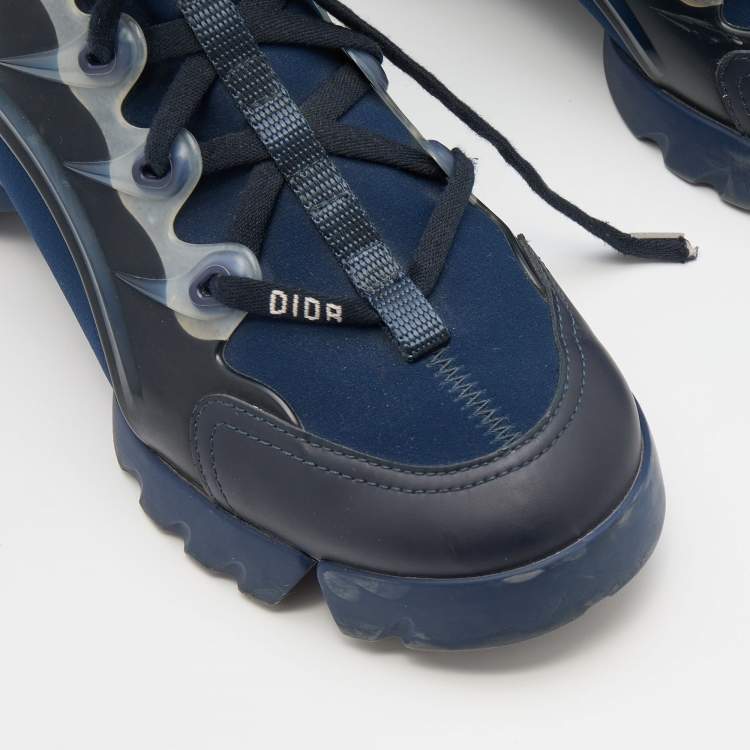 Pre Owned Dior Blue Neoprene and Leather D-Connect Sneakers Size 36