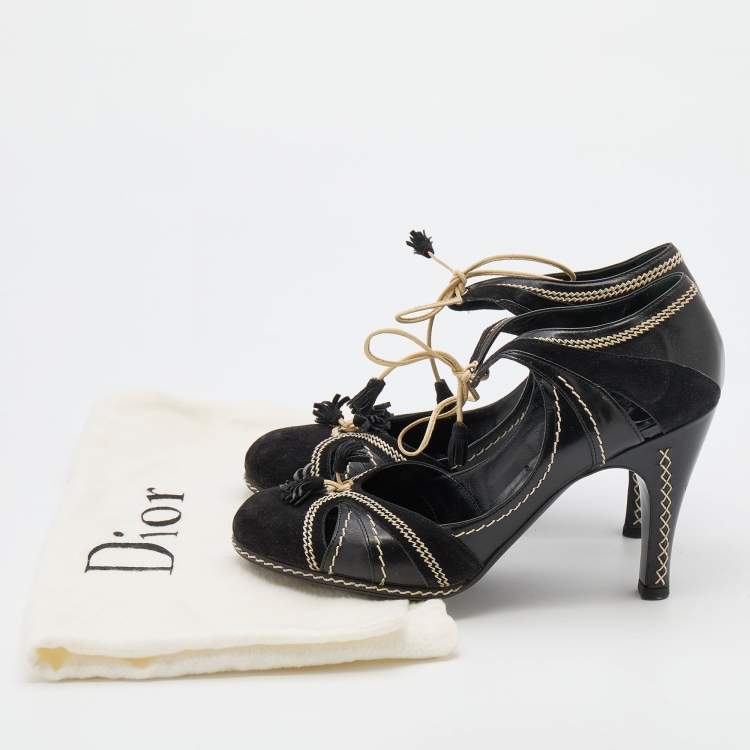 Pre Owned Dior Black Suede and Leather Whipstitch Tassel Pumps Size 40
