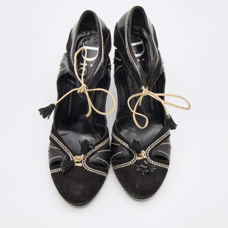 Pre Owned Dior Black Suede and Leather Whipstitch Tassel Pumps Size 40